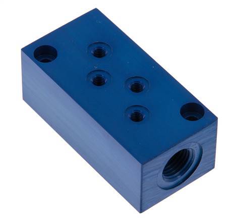 2xG 1/4'' x 8xM5 Aluminium Verteilerblock einseitig 16 bar