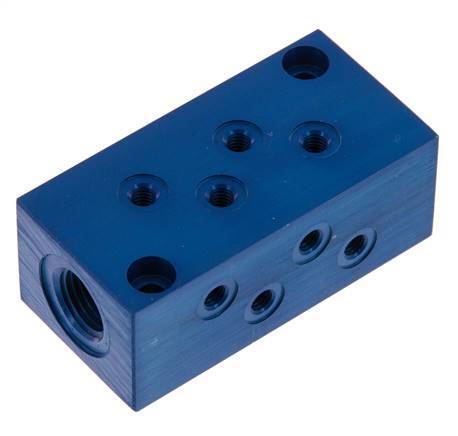 2xG 1/4'' x 8xM5 Aluminium Verteilerblock einseitig 16 bar