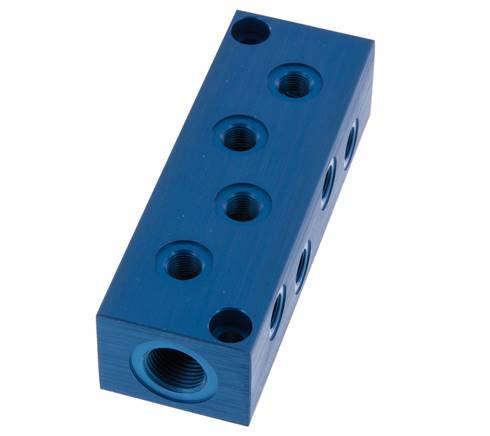 2xG 3/8'' x 8xG 1/8'' Aluminium Verteilerblock einseitig 16 bar