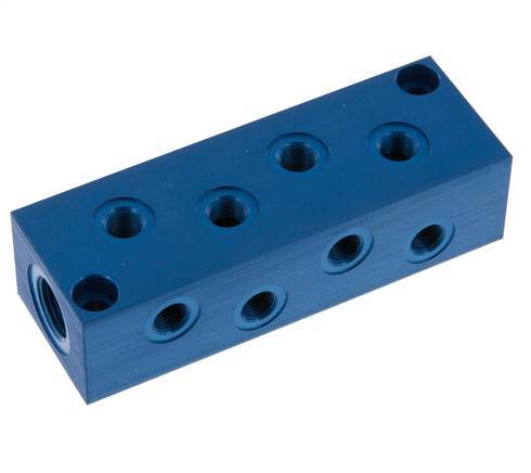 2xG 3/8'' x 8xG 1/8'' Aluminium Verteilerblock einseitig 16 bar