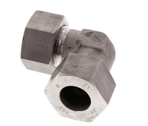 25S Edelstahl 90-Grad-Bogen Schneidring 400 Bar DIN 2353