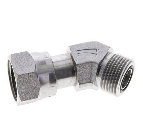 UNS 1''-14 x UNS 1''-14 F/M Verzinkter Stahl 45 Grad Winkelverschraubung ORFS 400 Bar - Hydraulisch