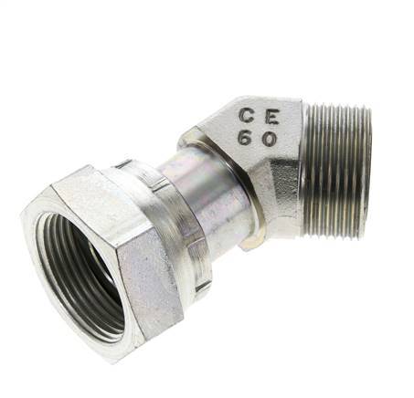 UN 1-7/16''-12 x UN 1-7/16''-12 F/M Verzinkter Stahl 45 Grad Winkelverschraubung ORFS 400 Bar - Hydraulisch