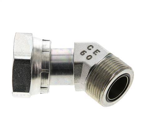UN 1-7/16''-12 x UN 1-7/16''-12 F/M Verzinkter Stahl 45 Grad Winkelverschraubung ORFS 400 Bar - Hydraulisch