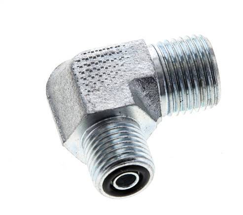 UN 11/16''-16 x UNF 9/16''-18 Außengewinde Verzinkter Stahl 90 Grad Winkelverschraubung ORFS 630 Bar - Hydraulisch