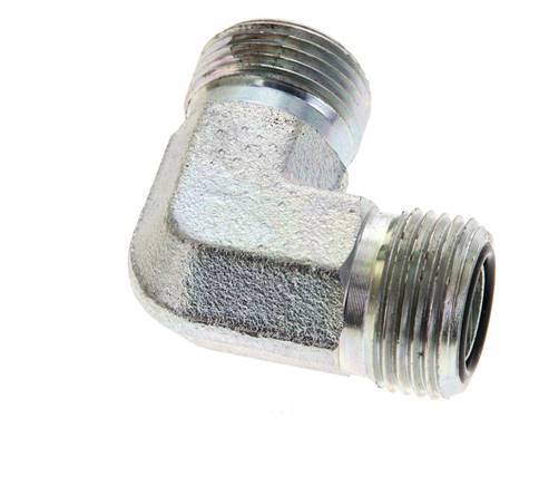 UN 13/16''-16 Male Zinc plated Steel 90 deg Elbow Fitting ORFS 630 Bar - Hydraulic