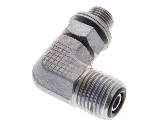 UNF 9/16''-18 x G 1/8'' Außengewinde Verzinkter Stahl 90 Grad Winkelverschraubung ORFS 400 Bar - Hydraulisch