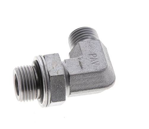 UNF 9/16''-18 x G 3/8'' Außengewinde Verzinkter Stahl 90 Grad Winkelverschraubung ORFS 400 Bar - Hydraulisch