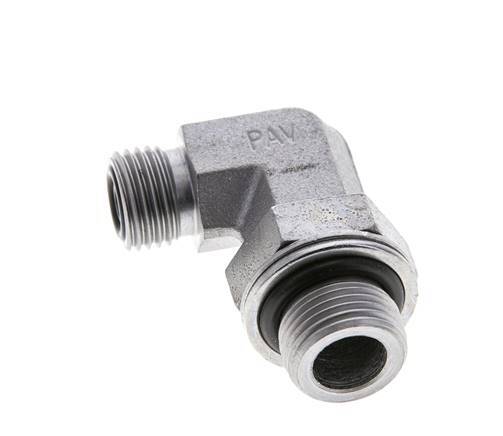 UNF 9/16''-18 x G 3/8'' Außengewinde Verzinkter Stahl 90 Grad Winkelverschraubung ORFS 400 Bar - Hydraulisch