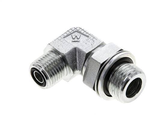 UN 11/16''-16 x G 1/2'' Männlich Verzinkter Stahl 90 Grad Winkelverschraubung ORFS 400 Bar - Hydraulisch