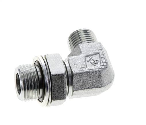 UN 11/16''-16 x G 1/2'' Männlich Verzinkter Stahl 90 Grad Winkelverschraubung ORFS 400 Bar - Hydraulisch