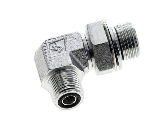 UN 11/16''-16 x G 1/2'' Männlich Verzinkter Stahl 90 Grad Winkelverschraubung ORFS 400 Bar - Hydraulisch