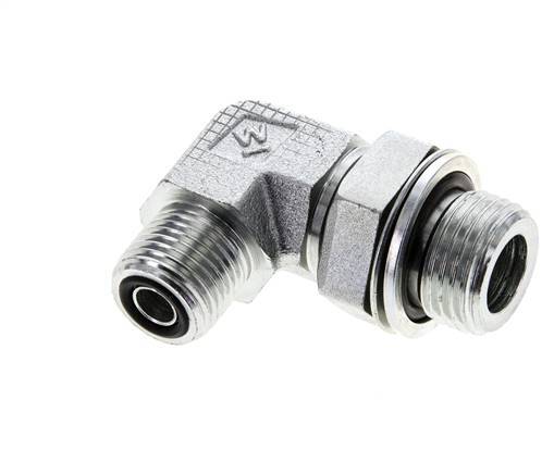 UN 11/16''-16 x G 1/2'' Männlich Verzinkter Stahl 90 Grad Winkelverschraubung ORFS 400 Bar - Hydraulisch