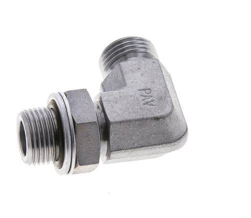 UN 11/16''-16 x G 3/8'' Männlich Verzinkter Stahl 90 Grad Winkelverschraubung ORFS 400 Bar - Hydraulisch