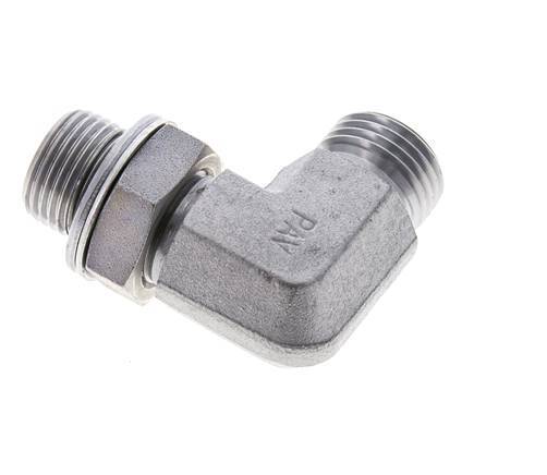 UN 11/16''-16 x G 3/8'' Männlich Verzinkter Stahl 90 Grad Winkelverschraubung ORFS 400 Bar - Hydraulisch