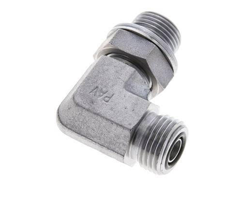 UN 11/16''-16 x G 3/8'' Male Zinc plated Steel 90 deg Elbow Fitting ORFS 400 Bar - Hydraulic