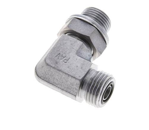 UN 11/16''-16 x G 3/8'' Männlich Verzinkter Stahl 90 Grad Winkelverschraubung ORFS 400 Bar - Hydraulisch
