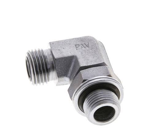 UN 11/16''-16 x G 3/8'' Männlich Verzinkter Stahl 90 Grad Winkelverschraubung ORFS 400 Bar - Hydraulisch