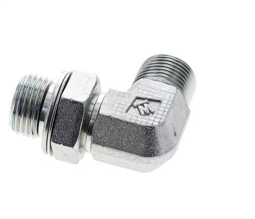 UN 13/16''-16 x G 1/2'' männlich Verzinkter Stahl 90 Grad Winkelverschraubung ORFS 400 Bar - Hydraulisch
