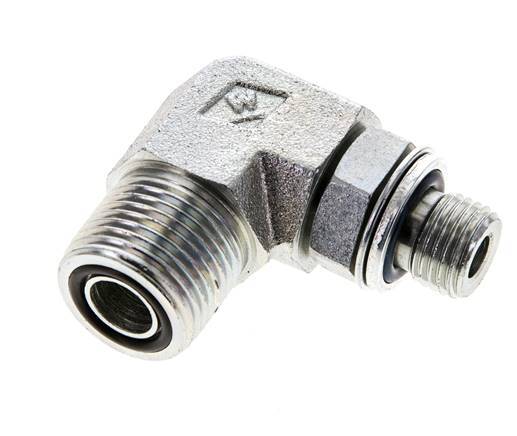UN 13/16''-16 x G 1/4'' männlich Verzinkter Stahl 90 Grad Winkelverschraubung ORFS 400 Bar - Hydraulisch
