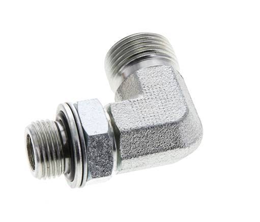 UN 13/16''-16 x G 3/8'' Außengewinde Verzinkter Stahl 90 Grad Winkelverschraubung ORFS 400 Bar - Hydraulisch
