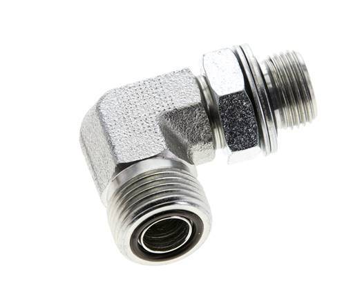 UN 13/16''-16 x G 3/8'' Außengewinde Verzinkter Stahl 90 Grad Winkelverschraubung ORFS 400 Bar - Hydraulisch