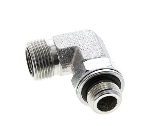 UN 13/16''-16 x G 3/8'' Außengewinde Verzinkter Stahl 90 Grad Winkelverschraubung ORFS 400 Bar - Hydraulisch