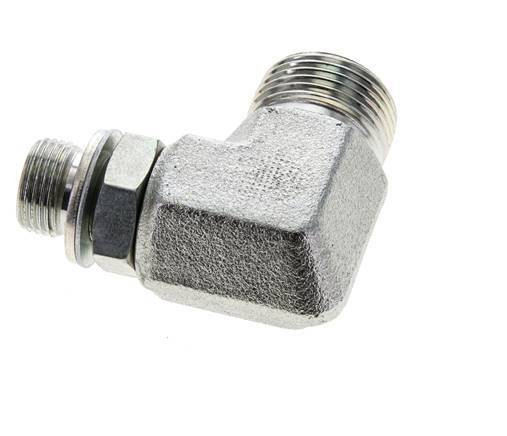 UNS 1''-14 x G 3/8'' Außengewinde Verzinkter Stahl 90 Grad Winkelverschraubung ORFS 400 Bar - Hydraulik