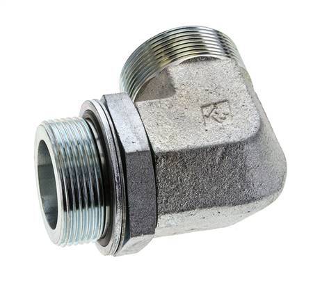 UN 2''-12 x G 1 1/2'' männlich Verzinkter Stahl 90 Grad Winkelverschraubung ORFS 200 Bar - Hydraulisch