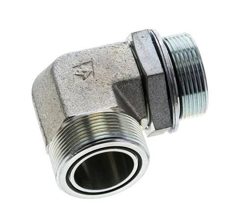 UN 2''-12 x G 1 1/2'' männlich Verzinkter Stahl 90 Grad Winkelverschraubung ORFS 200 Bar - Hydraulisch