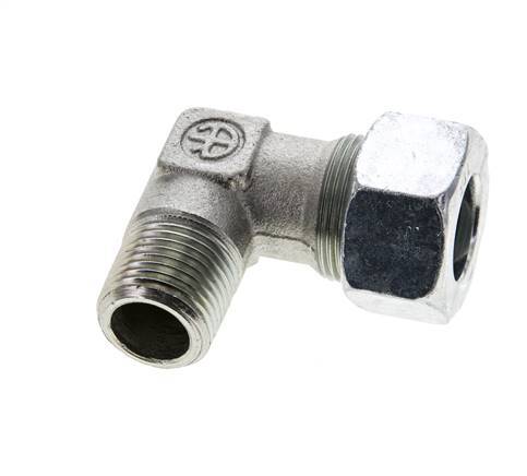 1/2'' NPT Male x 18L Zinc plated Steel 90 deg Elbow Cutting ring 315 Bar DIN 2353