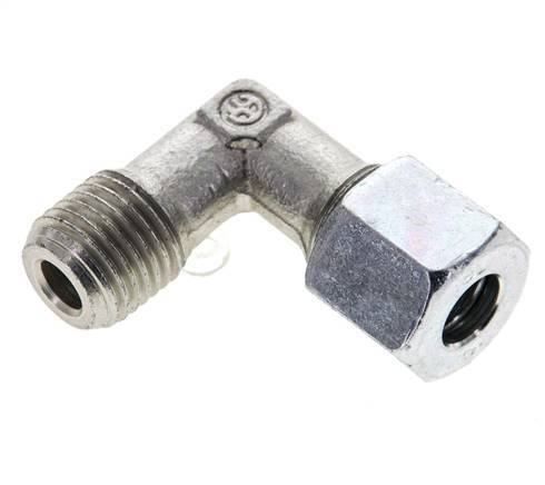 1/4'' NPT Male x 8L Zinc plated Steel 90 deg Elbow Cutting ring 315 Bar DIN 2353