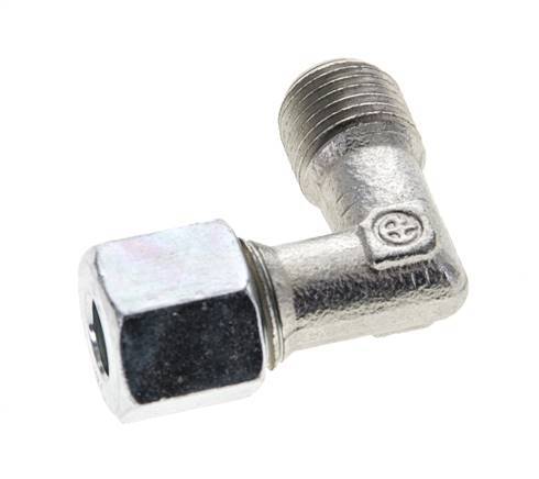 1/4'' NPT Male x 8L Zinc plated Steel 90 deg Elbow Cutting ring 315 Bar DIN 2353