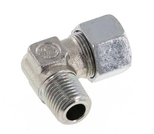 R 1/4'' Male x 12LL Zinc plated Steel 90 deg Elbow Fitting 100 Bar DIN 2353