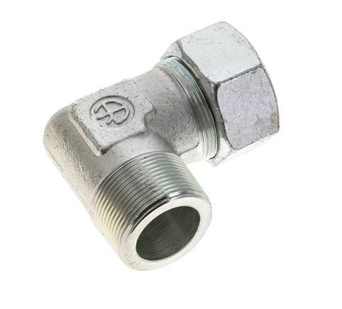 1 1/2'' NPT Male x 38S Zinc plated Steel 90 deg Elbow Cutting ring 315 Bar DIN 2353