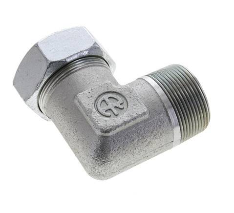 1 1/2'' NPT Male x 42L Zinc plated Steel 90 deg Elbow Cutting ring 160 Bar DIN 2353