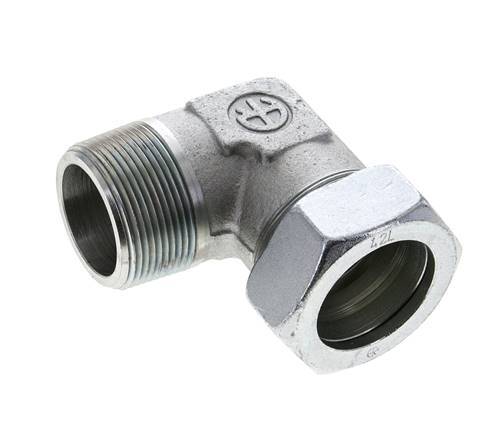 1 1/2'' NPT Male x 42L Zinc plated Steel 90 deg Elbow Cutting ring 160 Bar DIN 2353