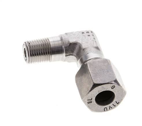 1/8'' NPT Male x 8L Stainless steel 90 deg Elbow Cutting ring 315 Bar DIN 2353