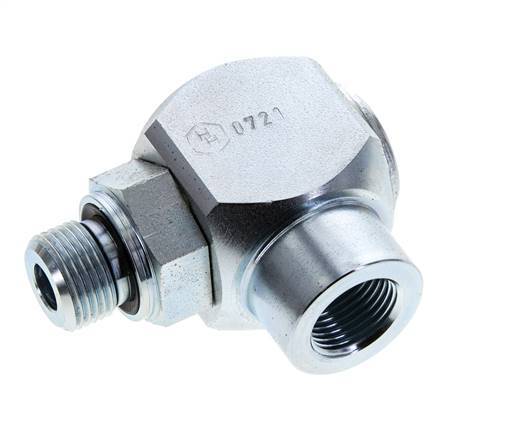 G 3/8'' M/F Zinc plated Steel 90 deg Elbow Swivel Joint High-pressure 400 Bar - Hydraulic