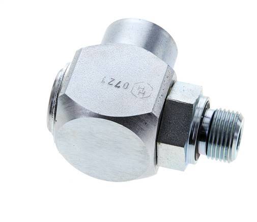 G 3/8'' M/F Zinc plated Steel 90 deg Elbow Swivel Joint High-pressure 400 Bar - Hydraulic