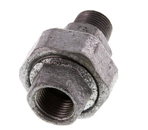 Rp 1/2'' x R 1/2'' F/M Verzinktes Gusseisen Doppelnippel 3-teilig mit konischer Abdichtung 25 Bar