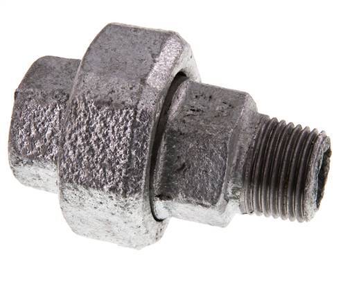 Rp 1/2'' x R 1/2'' F/M Verzinktes Gusseisen Doppelnippel 3-teilig mit konischer Abdichtung 25 Bar