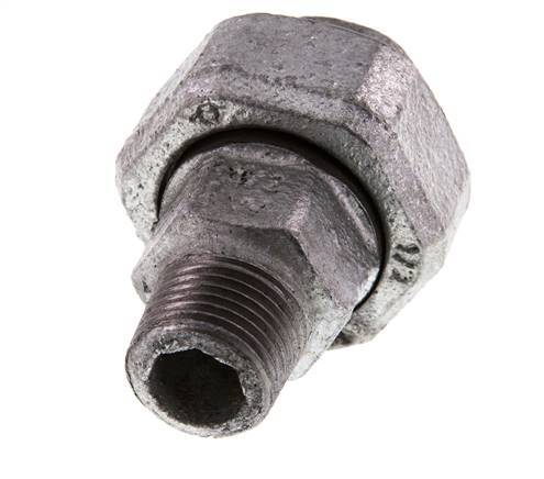 Rp 1/2'' x R 1/2'' F/M Verzinktes Gusseisen Doppelnippel 3-teilig mit konischer Abdichtung 25 Bar