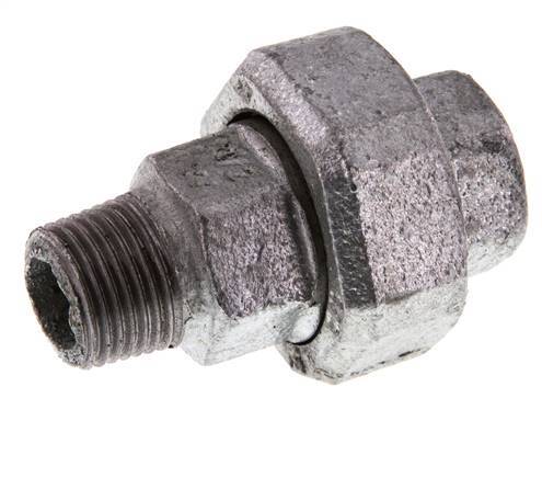 Rp 1/2'' x R 1/2'' F/M Verzinktes Gusseisen Doppelnippel 3-teilig mit konischer Abdichtung 25 Bar