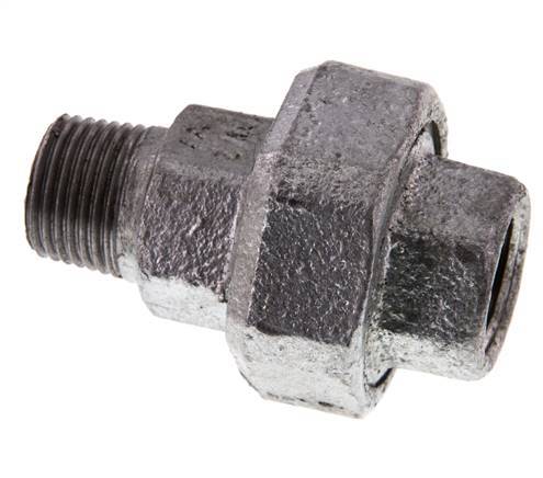 Rp 1/2'' x R 1/2'' F/M Verzinktes Gusseisen Doppelnippel 3-teilig mit konischer Abdichtung 25 Bar