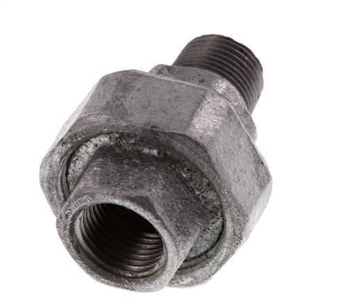 Rp 1/2'' x R 1/2'' F/M Verzinktes Gusseisen Doppelnippel 3-teilig mit Flachdichtung 25 Bar