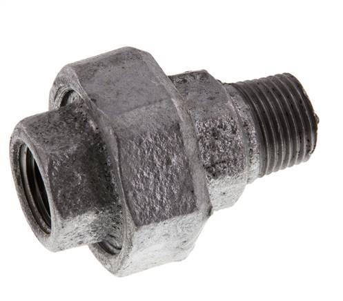 Rp 1/2'' x R 1/2'' F/M Verzinktes Gusseisen Doppelnippel 3-teilig mit Flachdichtung 25 Bar