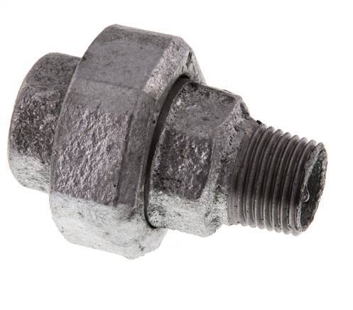 Rp 1/2'' x R 1/2'' F/M Verzinktes Gusseisen Doppelnippel 3-teilig mit Flachdichtung 25 Bar
