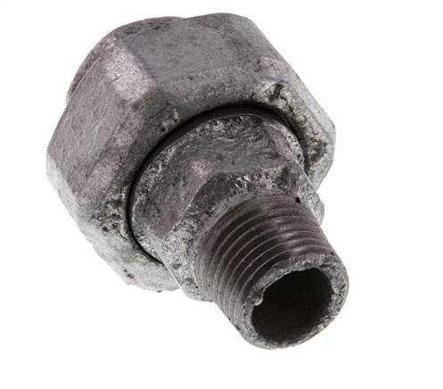 Rp 1/2'' x R 1/2'' F/M Verzinktes Gusseisen Doppelnippel 3-teilig mit Flachdichtung 25 Bar
