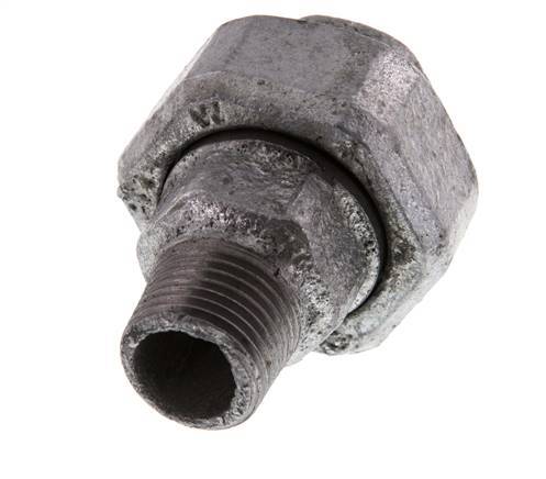 Rp 1/2'' x R 1/2'' F/M Verzinktes Gusseisen Doppelnippel 3-teilig mit Flachdichtung 25 Bar